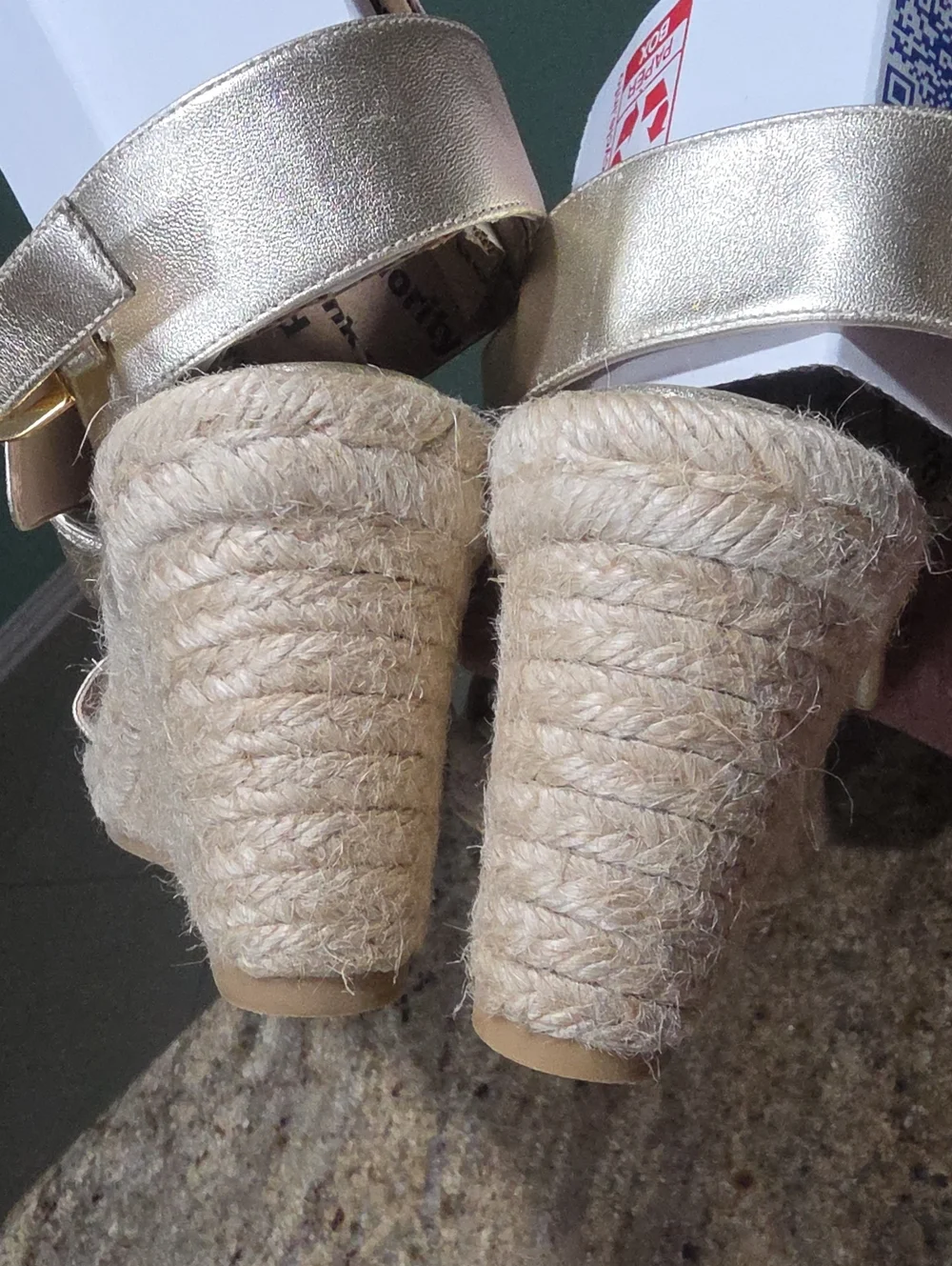 Stuart Weitzman Gold Espadrille Wedge Sandals